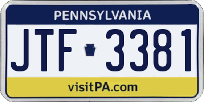 PA license plate JTF3381