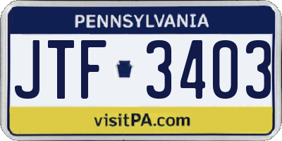 PA license plate JTF3403