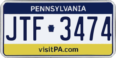 PA license plate JTF3474