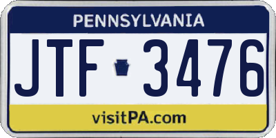 PA license plate JTF3476