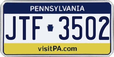 PA license plate JTF3502