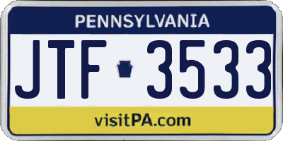 PA license plate JTF3533