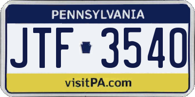 PA license plate JTF3540
