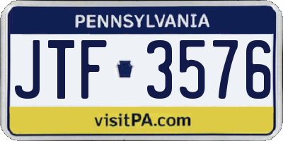 PA license plate JTF3576