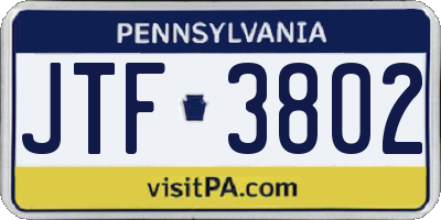PA license plate JTF3802
