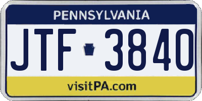 PA license plate JTF3840