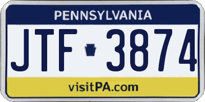 PA license plate JTF3874