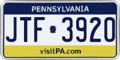 PA license plate JTF3920