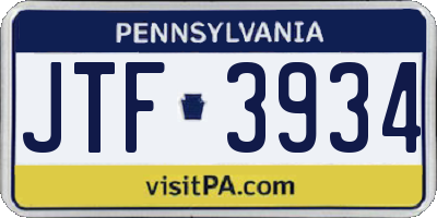 PA license plate JTF3934