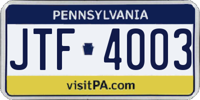 PA license plate JTF4003