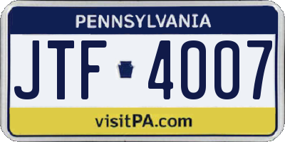 PA license plate JTF4007