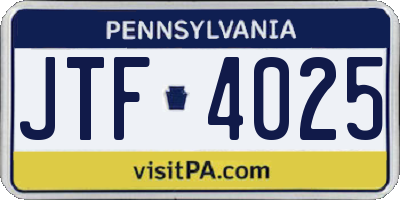 PA license plate JTF4025