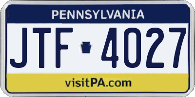 PA license plate JTF4027