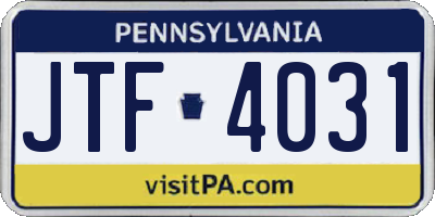 PA license plate JTF4031
