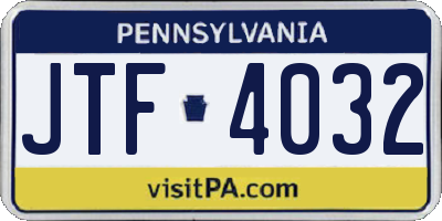 PA license plate JTF4032
