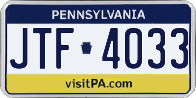 PA license plate JTF4033
