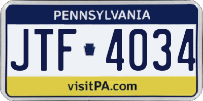 PA license plate JTF4034