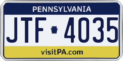 PA license plate JTF4035