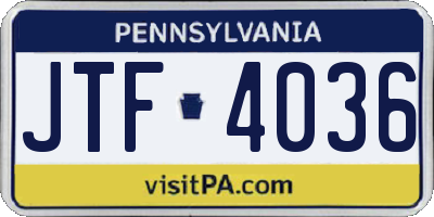 PA license plate JTF4036