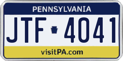 PA license plate JTF4041