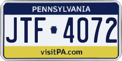 PA license plate JTF4072