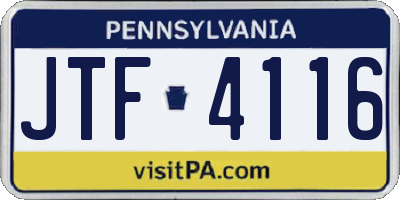 PA license plate JTF4116