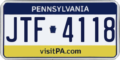 PA license plate JTF4118