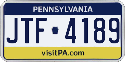 PA license plate JTF4189