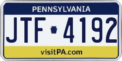 PA license plate JTF4192