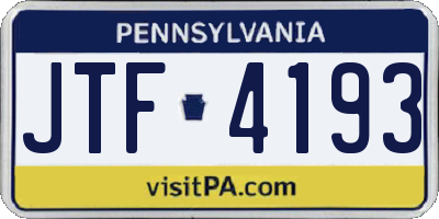 PA license plate JTF4193