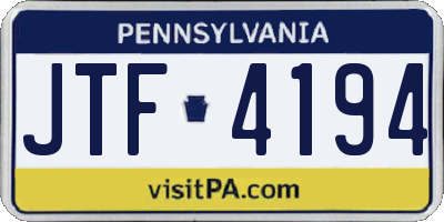 PA license plate JTF4194