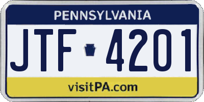 PA license plate JTF4201