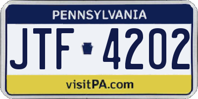 PA license plate JTF4202