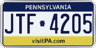 PA license plate JTF4205