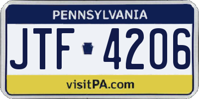 PA license plate JTF4206