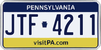 PA license plate JTF4211