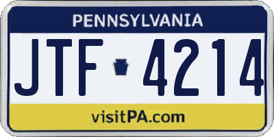 PA license plate JTF4214