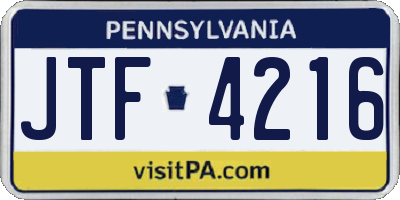 PA license plate JTF4216
