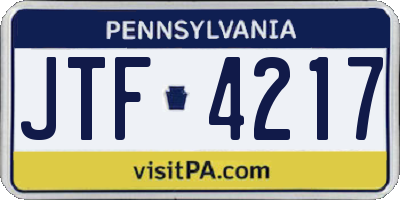 PA license plate JTF4217