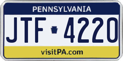 PA license plate JTF4220