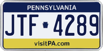 PA license plate JTF4289