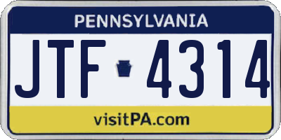 PA license plate JTF4314
