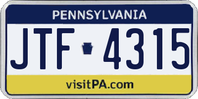 PA license plate JTF4315