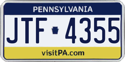 PA license plate JTF4355