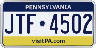 PA license plate JTF4502