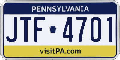 PA license plate JTF4701