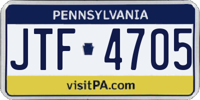 PA license plate JTF4705