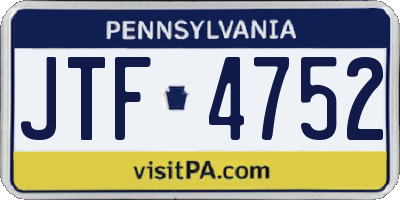 PA license plate JTF4752