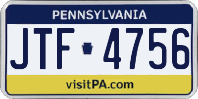 PA license plate JTF4756