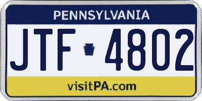PA license plate JTF4802